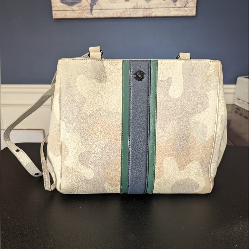 Dagne Dover Cream Camo Shoulder Bag with Blue and Green Stripe